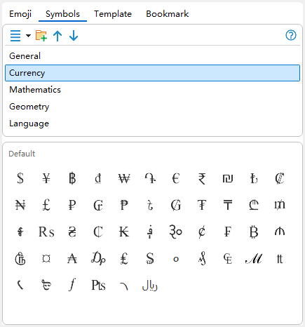 Currency symbols category in Kutools for Outlook