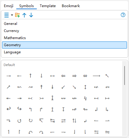 Geometry symbols category in Kutools for Outlook