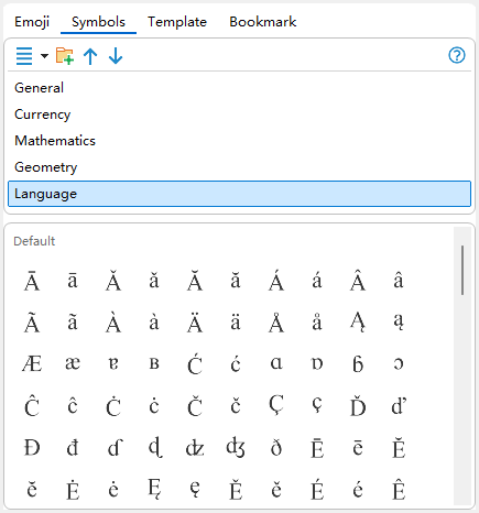 Language symbols category in Kutools for Outlook