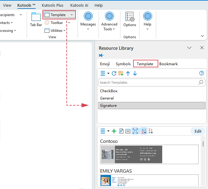 kutools template pane