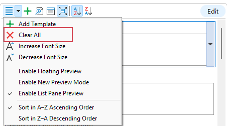 clear all template entries 