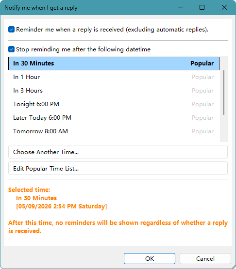 Notify me when I get a reply dialog box