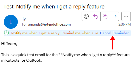 Cancel Reminder option in the reading pane