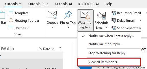 View all Reminders option on the Kutools tab on the ribbon