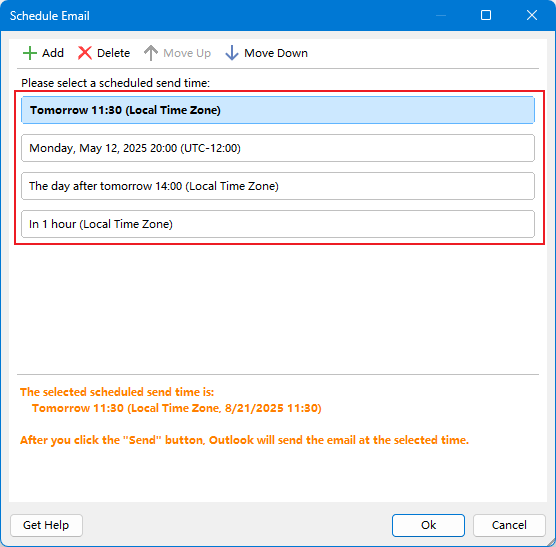 shot of the existing scheduled send times