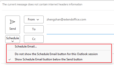 Options from drop-down menu