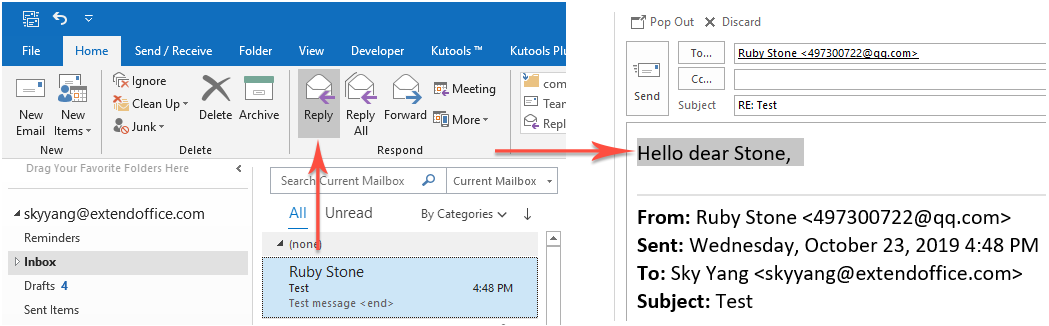 Automatically add greeting when replying an email in Outlook