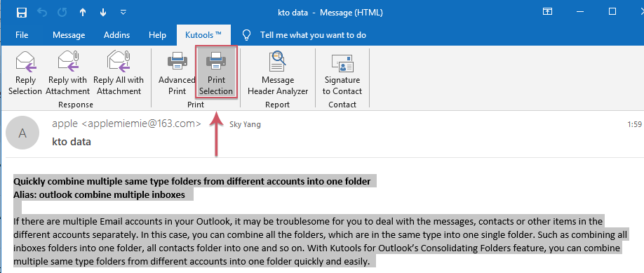 print selection outlook