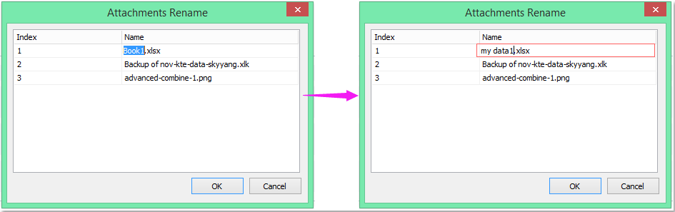 Quickly rename all attachments of one message in Outlook