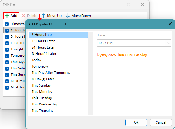 Edit list dialog box
