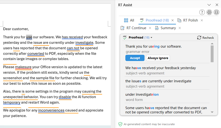 AI Proofread improvements