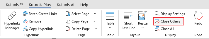 Close Other Windows feature in Kutools for Word