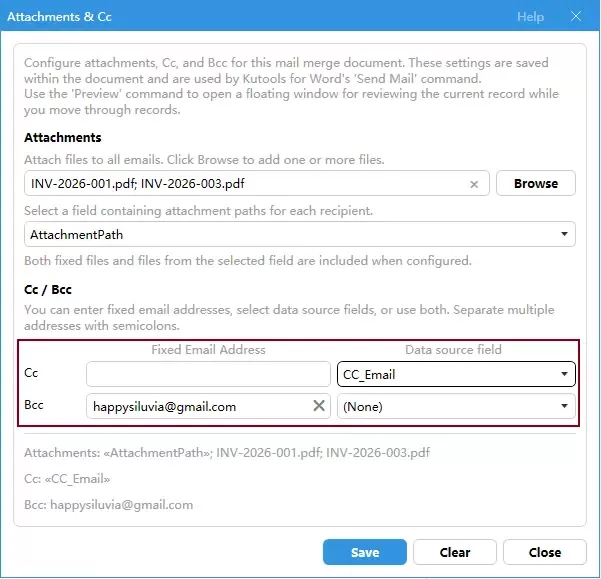 how to configure Cc and Bcc fields