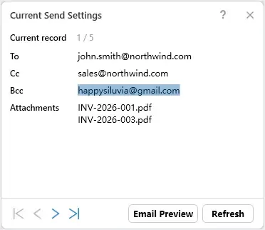 a screenshot shows the sending settings of each record