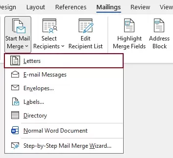 start mail merge with letters