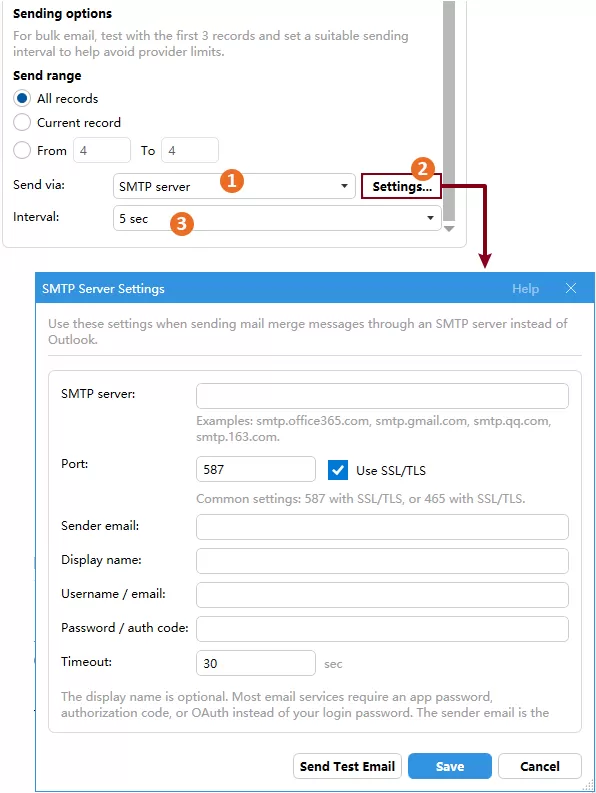 how to send emails via smtp server