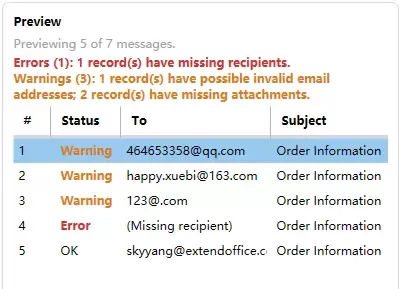display warning message if attachments is not found