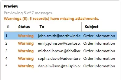 display warning message if attachments is not found