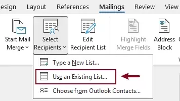 select recipients from an existing list