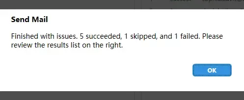 a dialog box displays the sending results