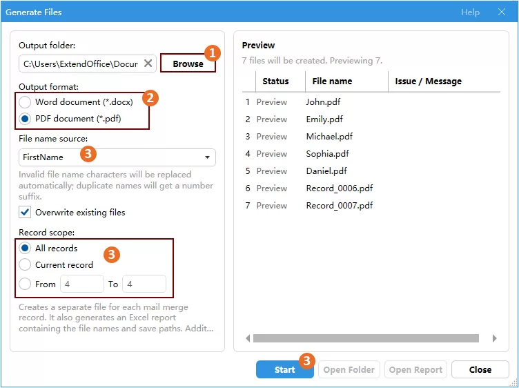 configure the generate files dialog box