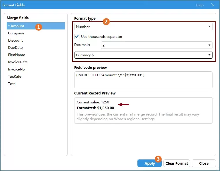 a screenshot shows how to change the formats