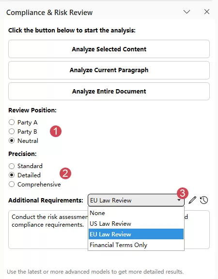 AI Contract Review pane
