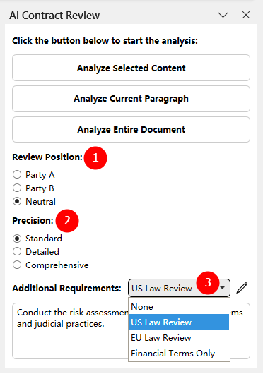 AI Contract Review pane