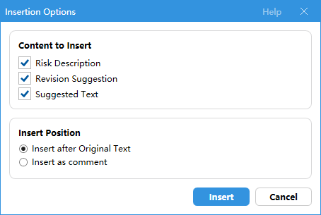 Insertion Options dialog