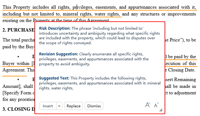Floating review panel in the document