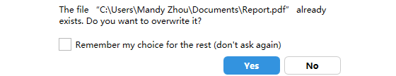 Conversion result overwrite dialog