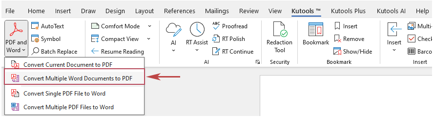 Convert Multiple Word Documents to PDF of Kutools for Word