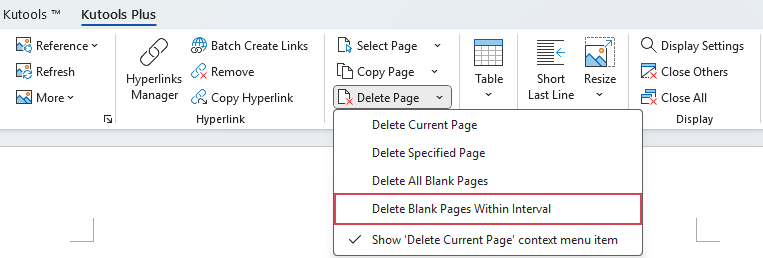 a screenshot showing the delete blank pages within interval option
