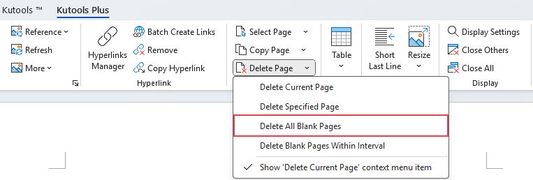 a screenshot showing the delete all blank pages option