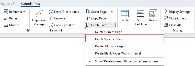 a screenshot showing the delete specified page option