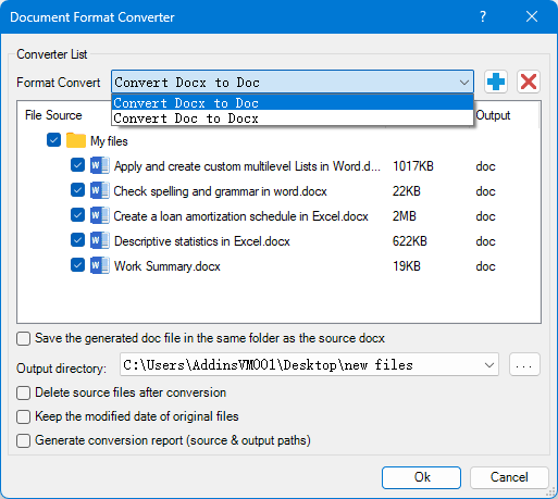 Convert between doc, docx and pdf