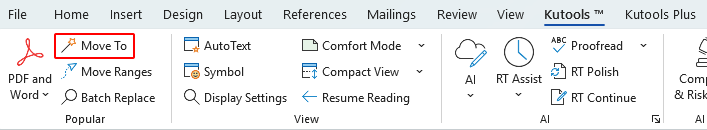 Kutools tab on the Word Ribbon
