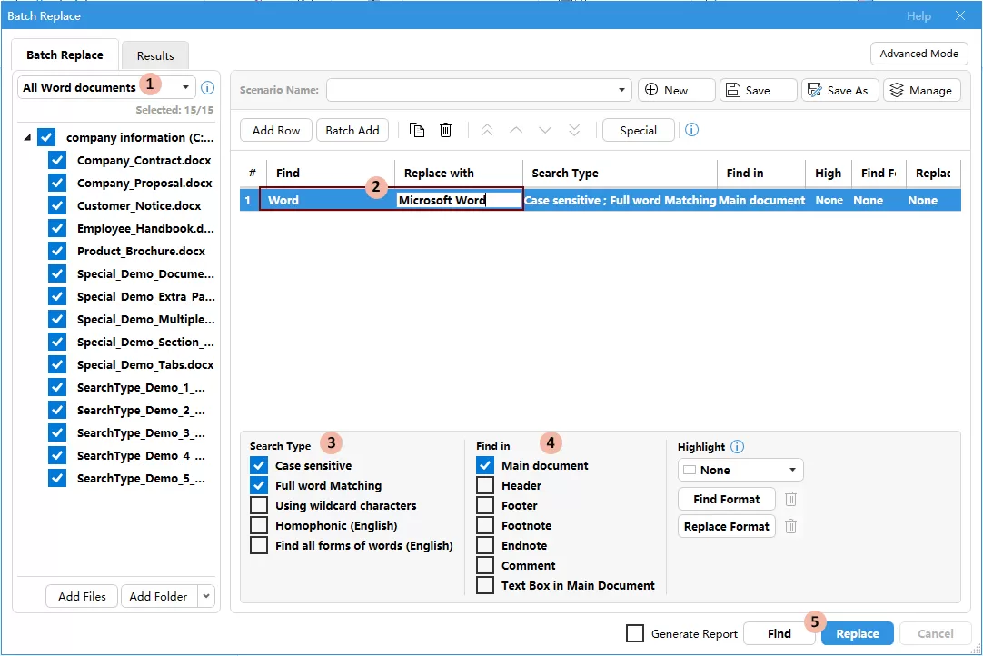 a screenshot showing how to configure batch replace to perform more precise searches