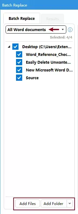a screenshot of selecting all word documents