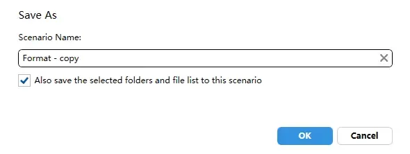 a screenshot showing the prompt when save a copy of an existing scenario