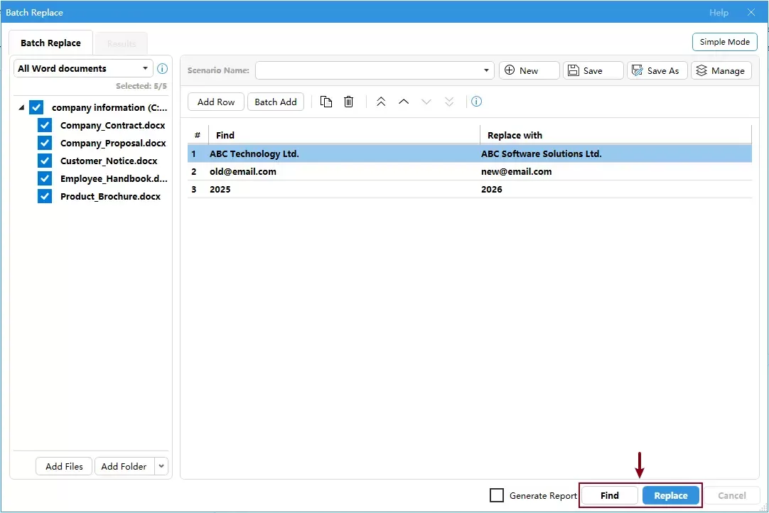 a screenshot of running the find or replace operation