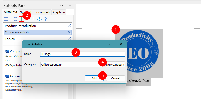 Add a new AutoText entry from selected image in the AutoText pane