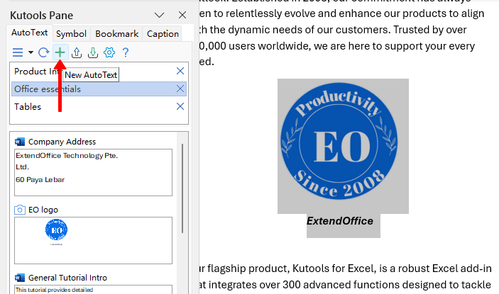 New AutoText button on the AutoText pane toolbar