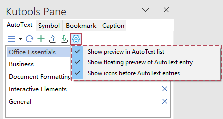 AutoText preview settings