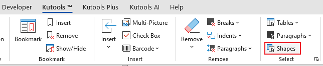 Select shapes of kutools