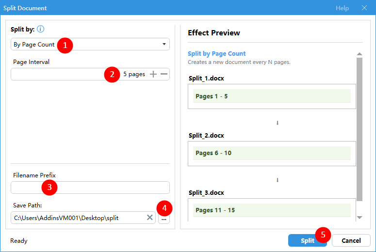 Split a document every N pages using Kutools for Word