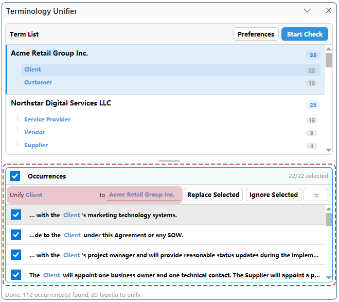 Review occurrences and adjust the replacement if needed