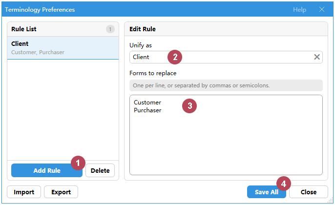 Create a new terminology rule