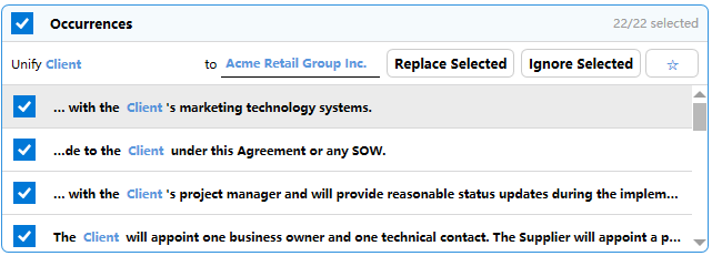 The checkboxes in the Occurrences list