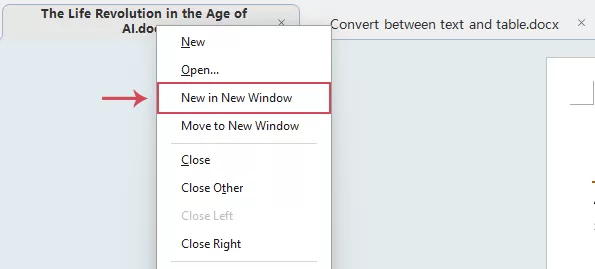 Select New in New Window from the context menu